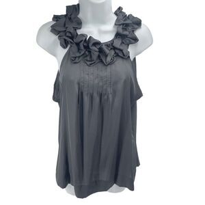 Violet & Claire Womens Blouse Top Sleeveless Ruffled Pleated Gray Size Medium